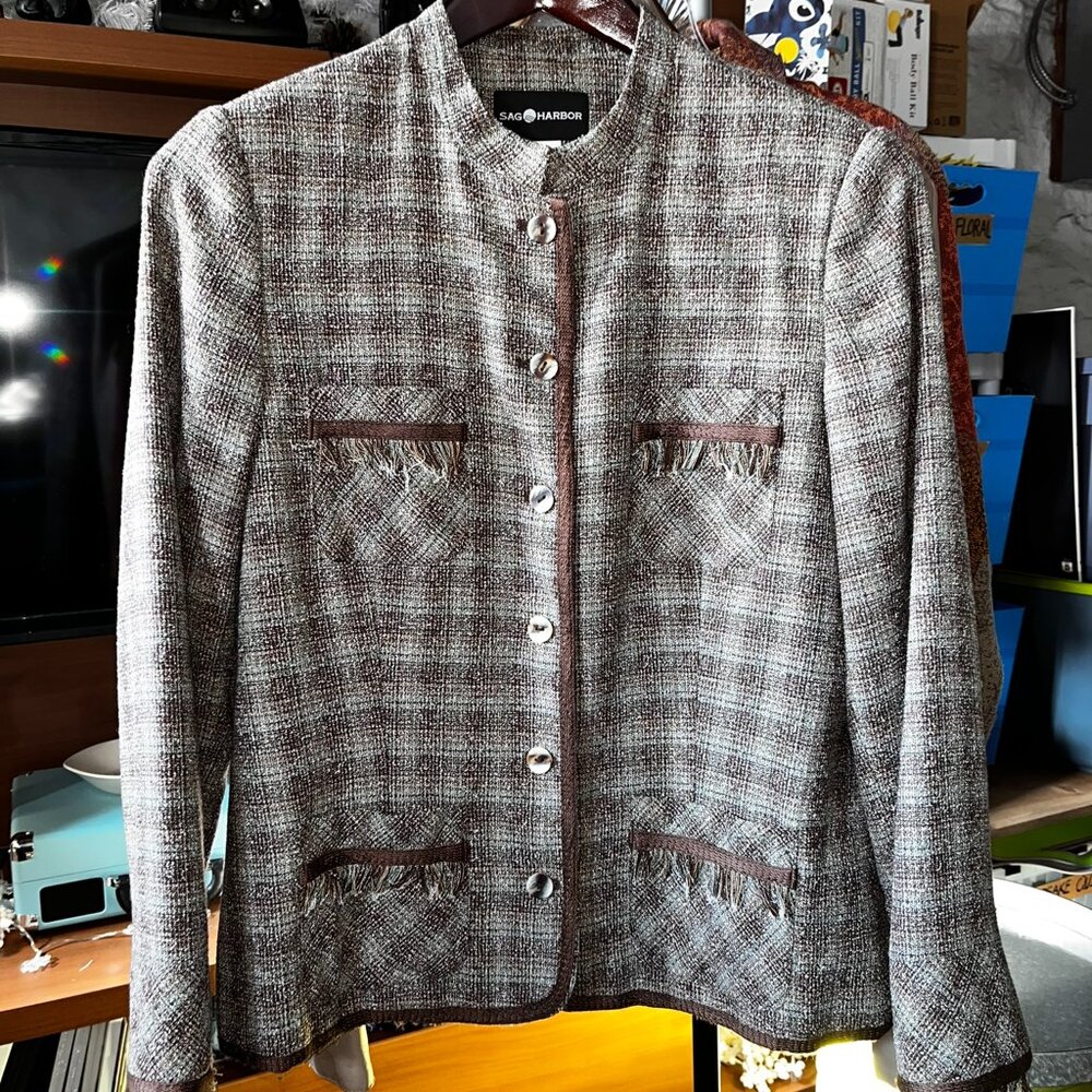 Sag Harbor Women's Jacket ~ Size 14 ~ Tweed in Brown & Blue